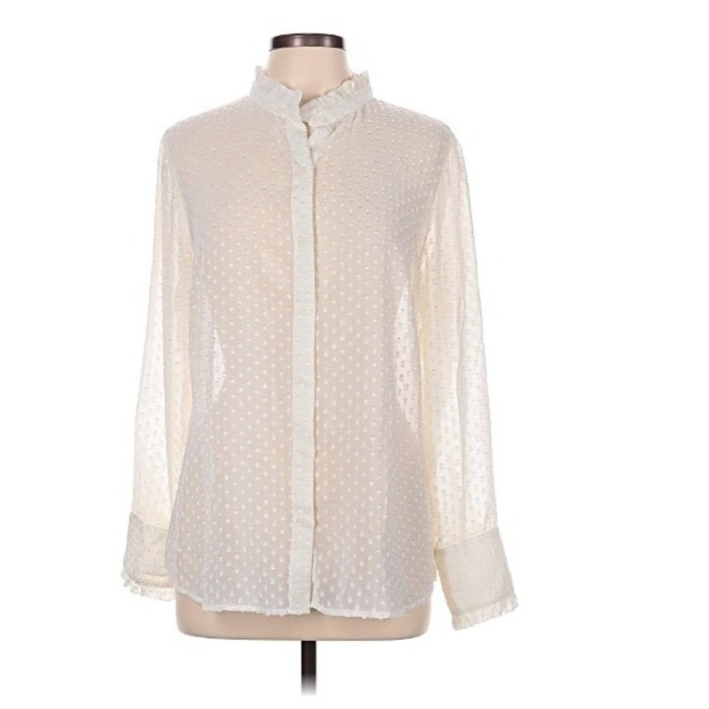 Banana Republic Women's Sz Medium Long Sleeve Drapey Blouse Snow Day White Sheer